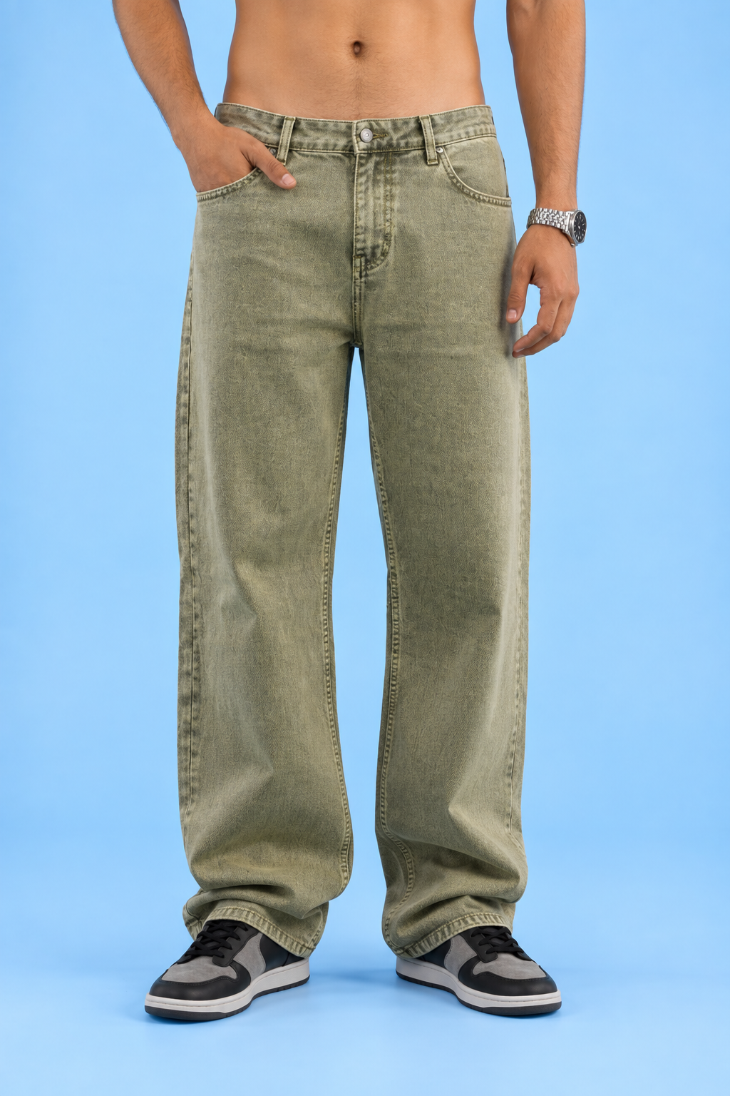 Olive Drawstring Denim — Olive Green