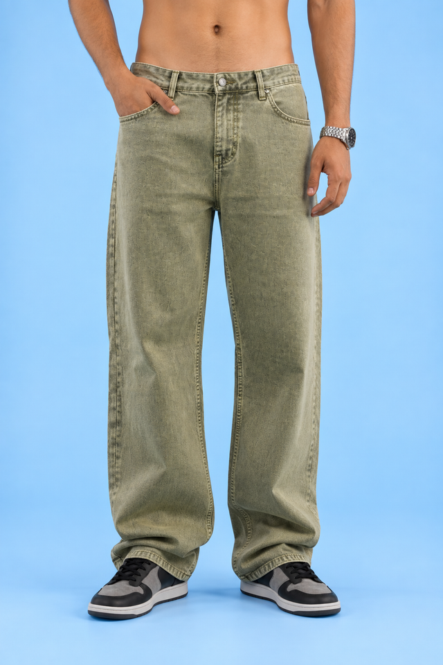 Olive Drawstring Denim — Olive Green
