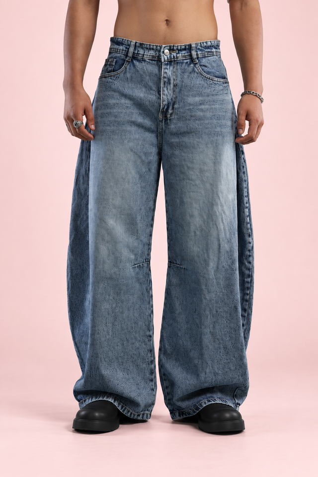 Blue Barrel Baggy Jeans — Blue