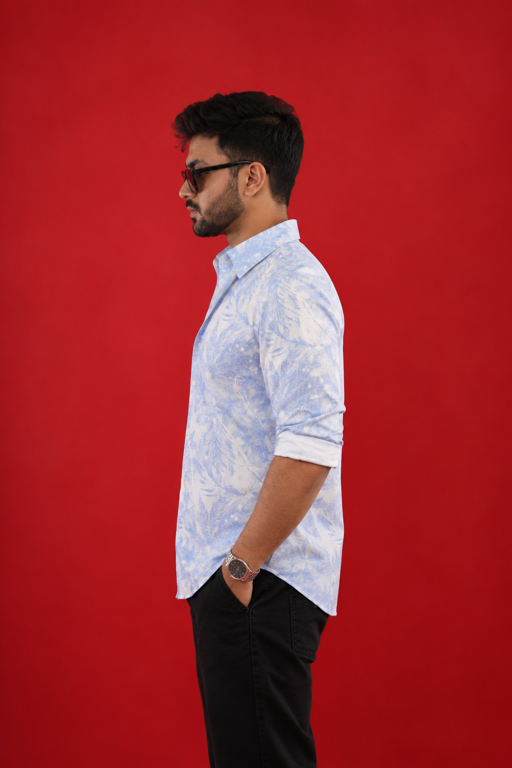 Textured Blue Shirt — Sky Blue