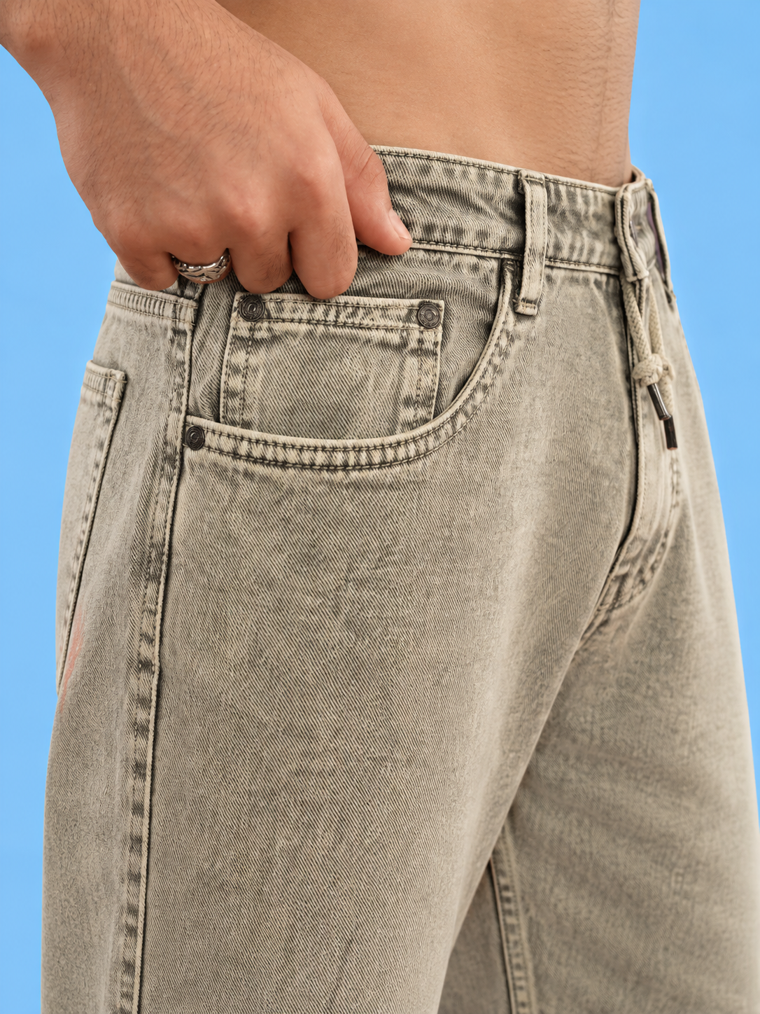 Grey Drawstring Denim — Ash Grey