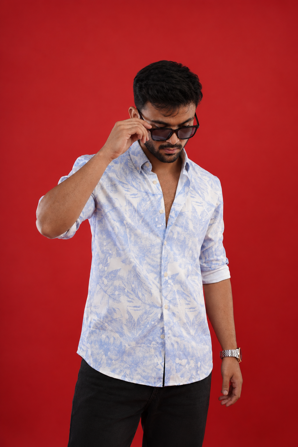 Textured Blue Shirt — Sky Blue