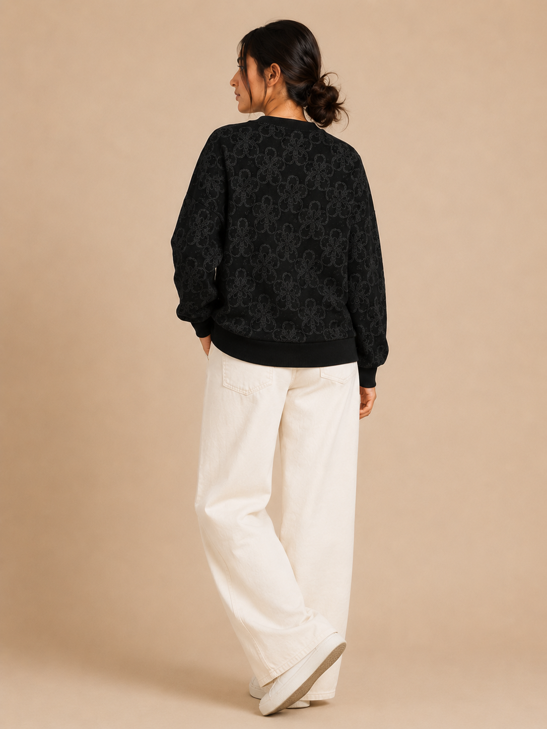 Black Textured Knitted Sweater For Women — Black