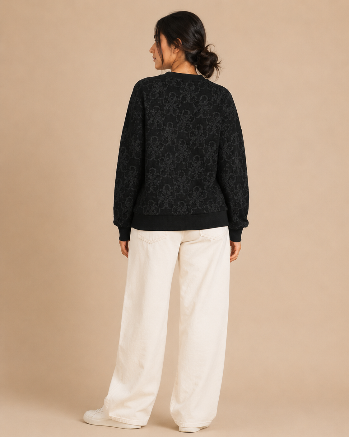 Black Textured Knitted Sweater For Women — Black