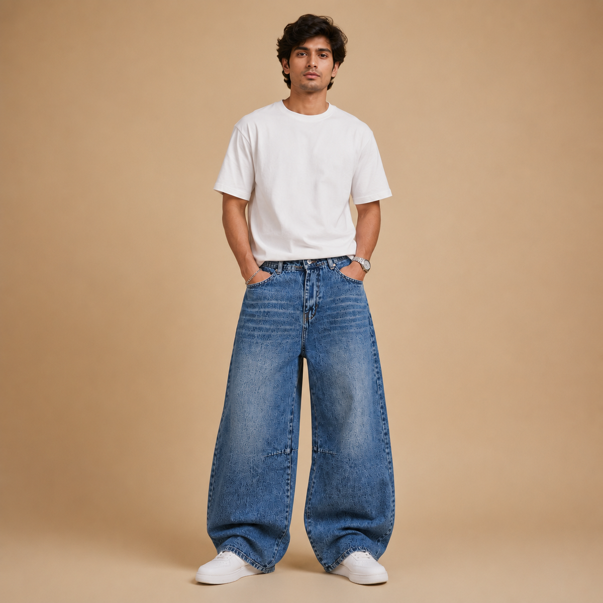 Blue Barrel Baggy Jeans — Blue
