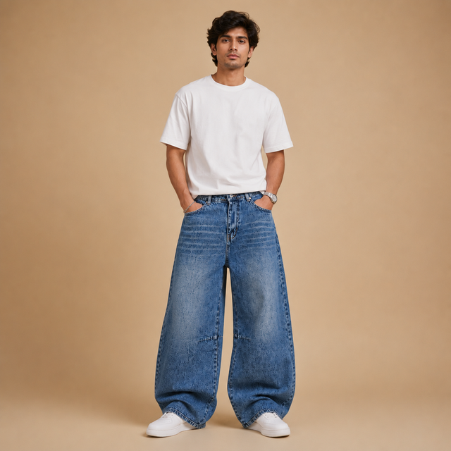 Blue Barrel Baggy Jeans — Blue