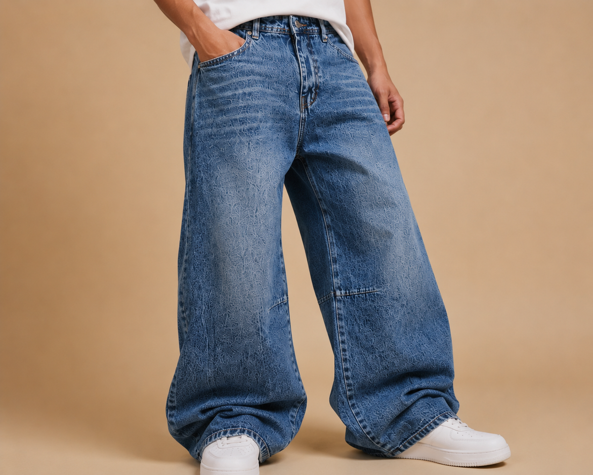 Blue Barrel Baggy Jeans — Blue