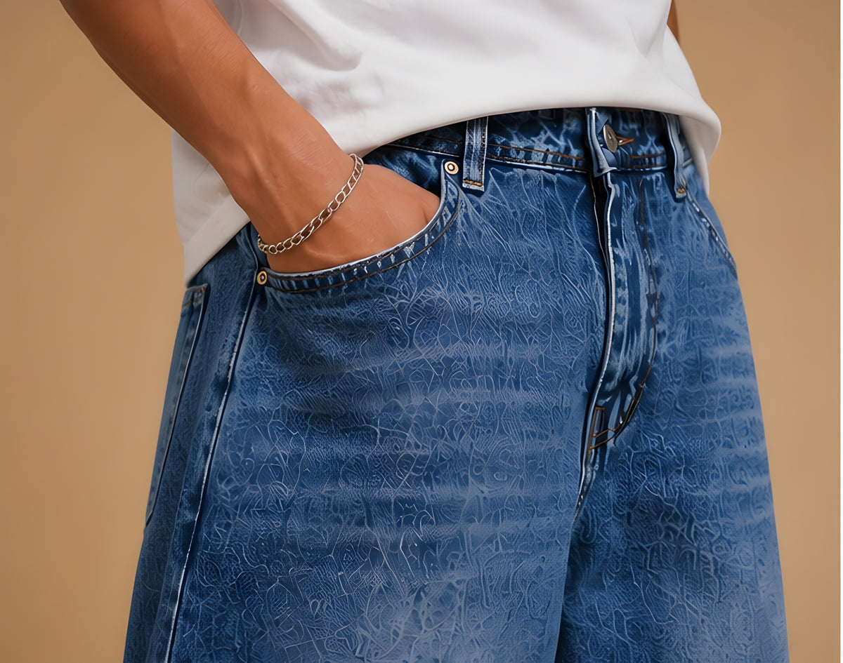 Blue Barrel Baggy Jeans — Blue