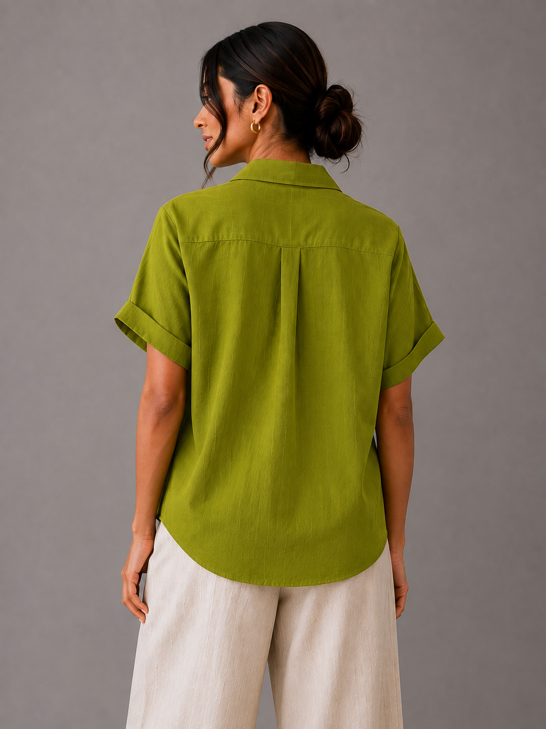 Button Up Half Sleeve Shirt — Green