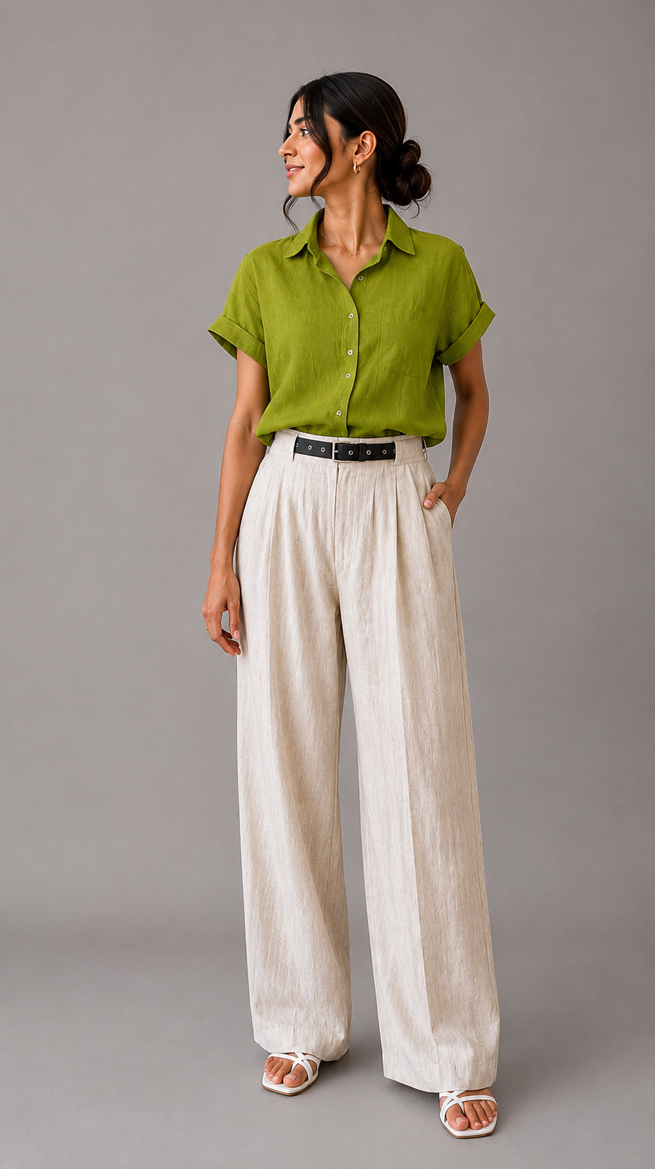 Button Up Half Sleeve Shirt — Green