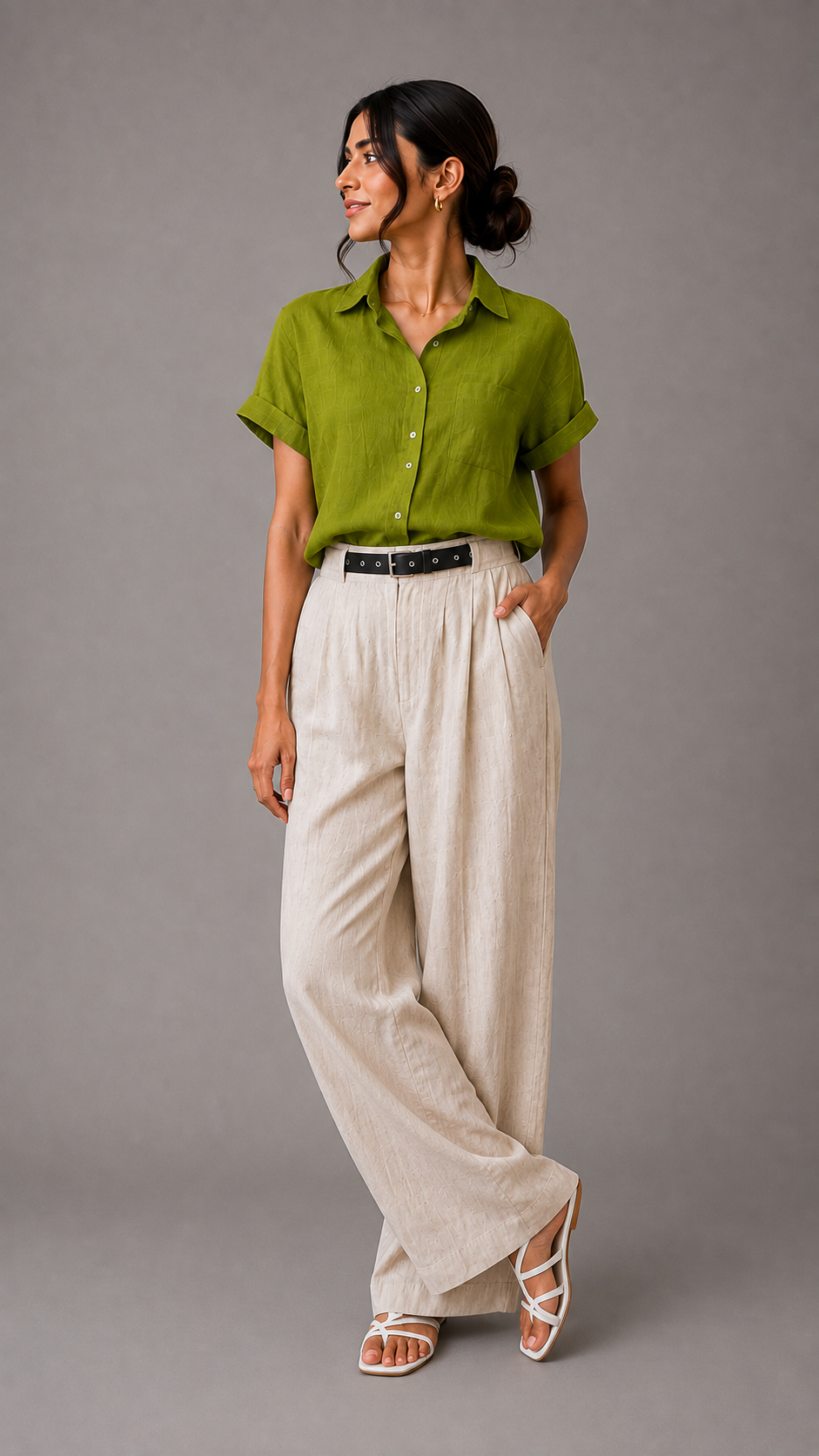 Button Up Half Sleeve Shirt — Green