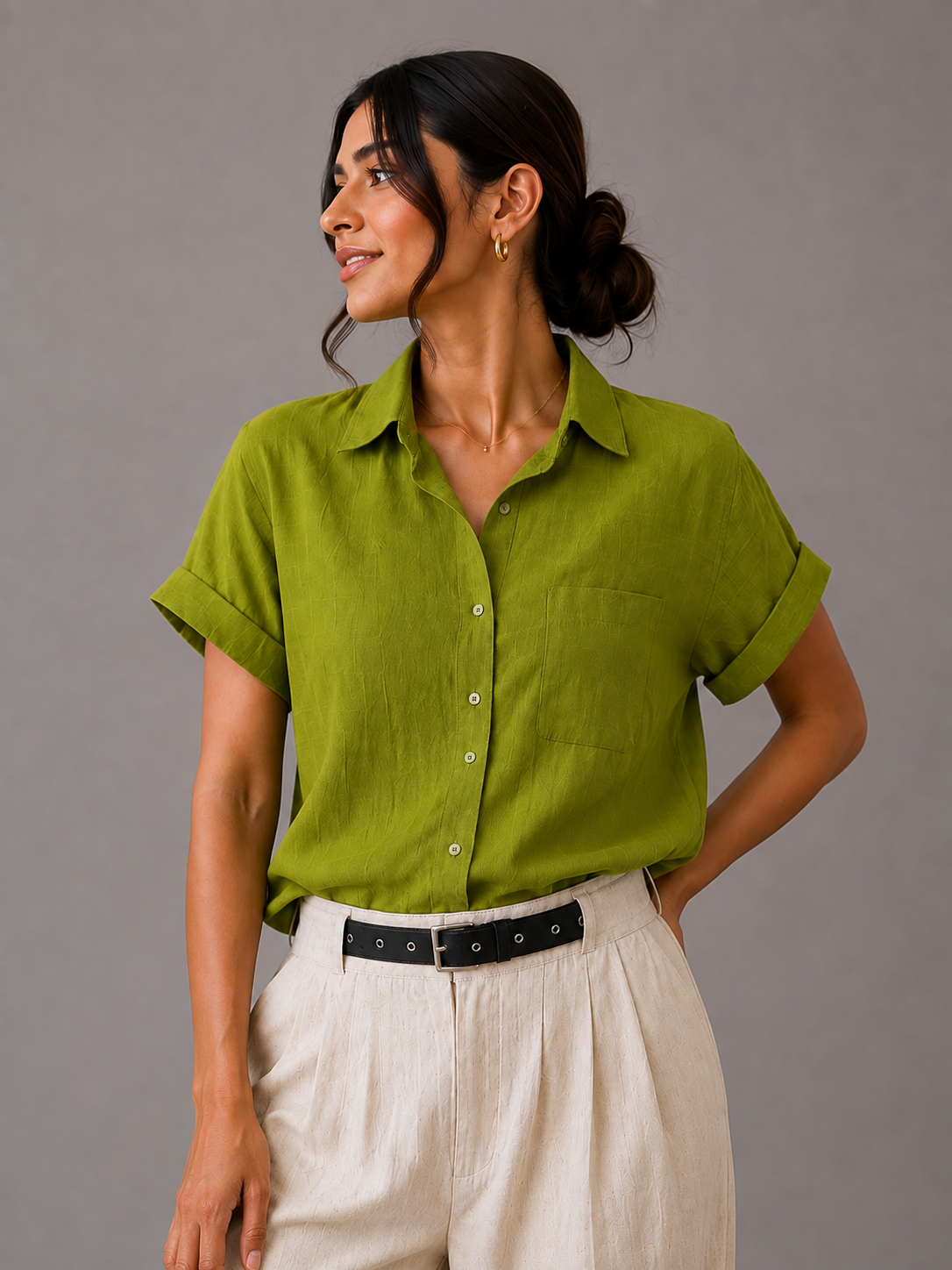 Button Up Half Sleeve Shirt — Green