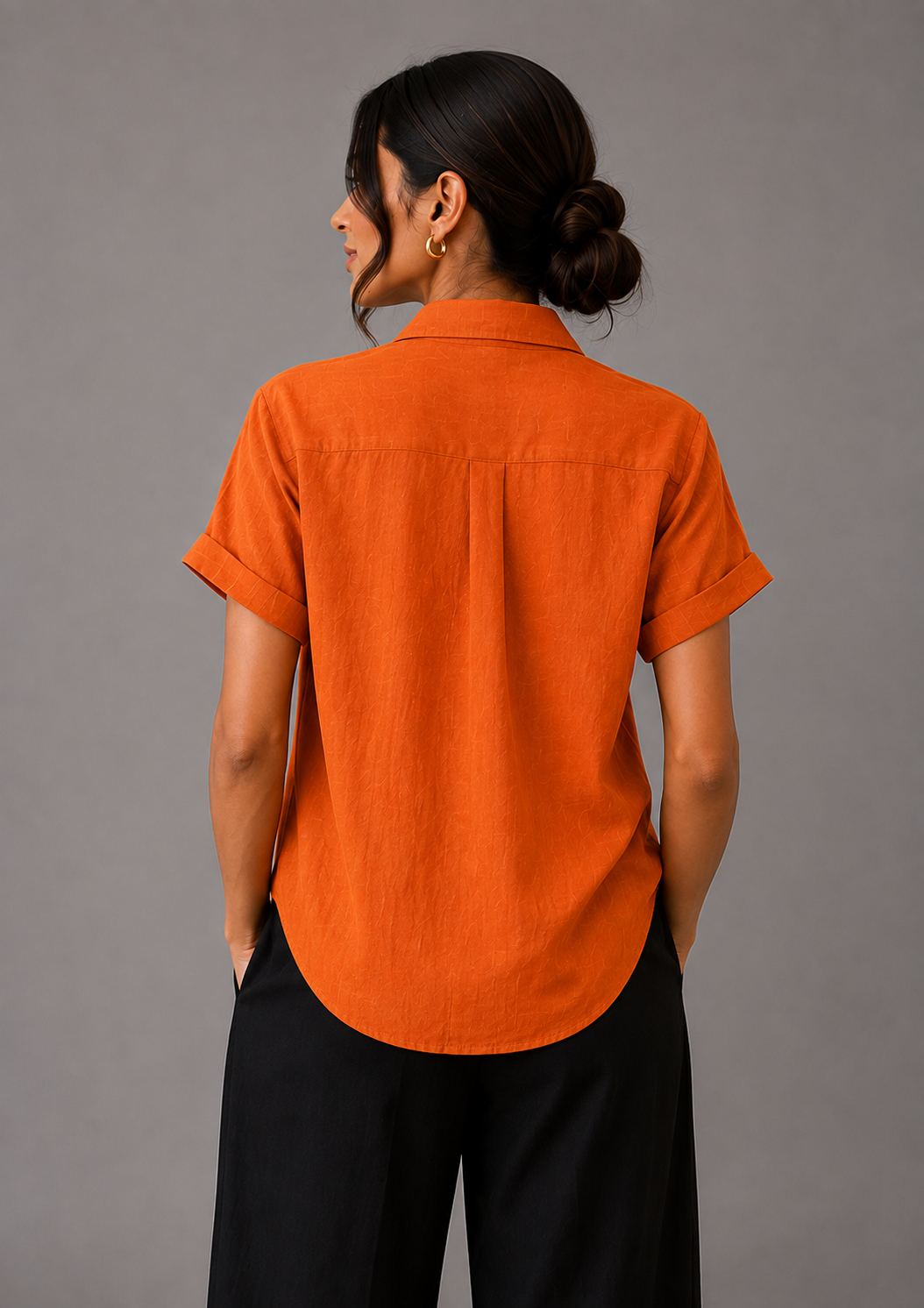 Button Up Half Sleeve Shirt — Orange