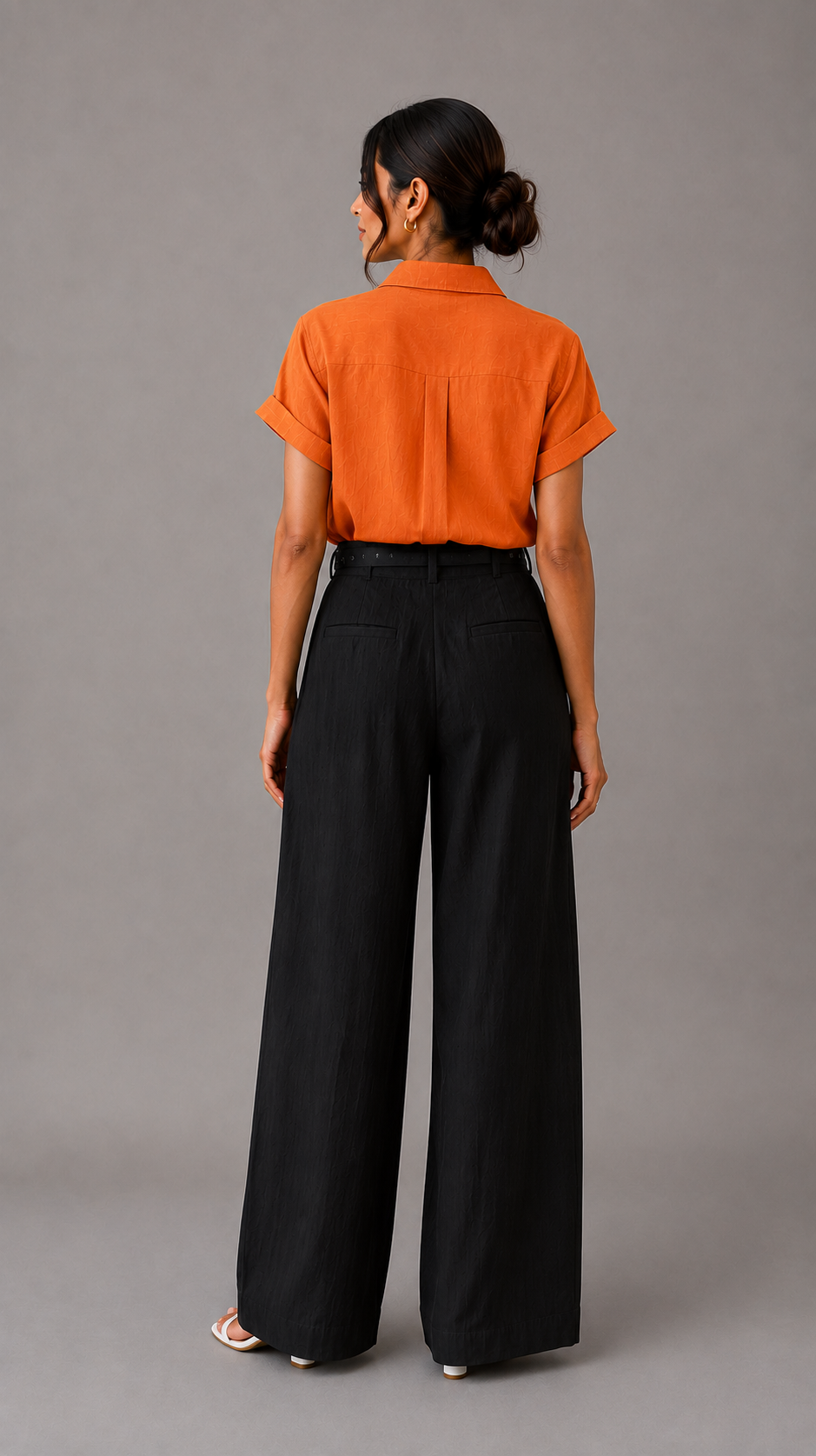 Button Up Half Sleeve Shirt — Orange