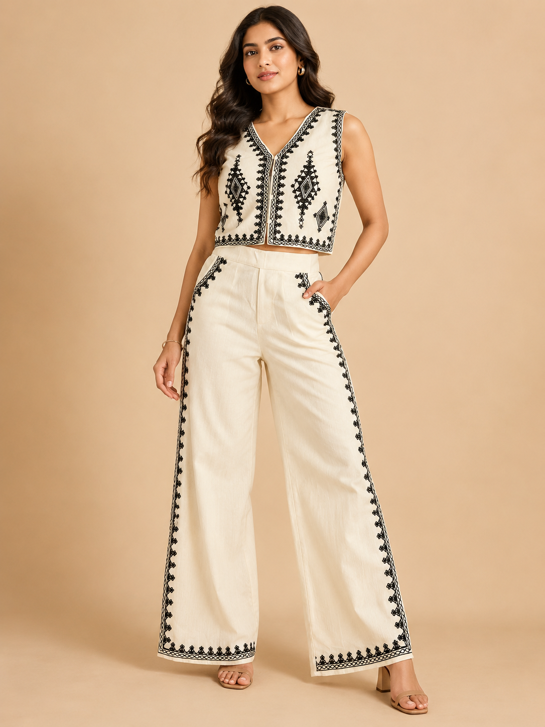 Embroidery Co-ord Set For Women — Off White
