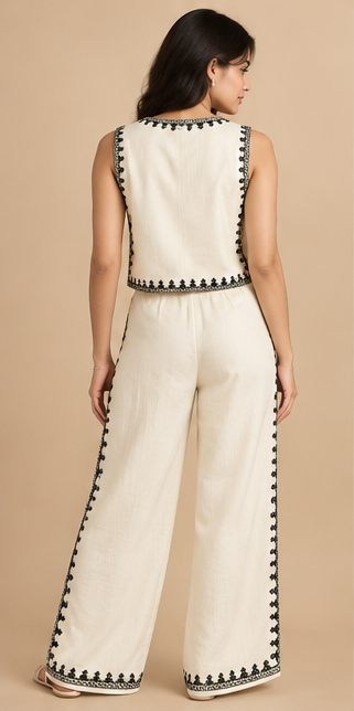 Embroidery Co-ord Set For Women — Off White