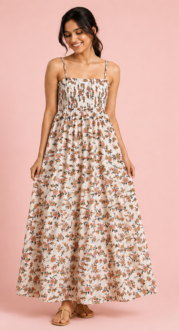 Floral Sundress One Piece For Women — Off-White