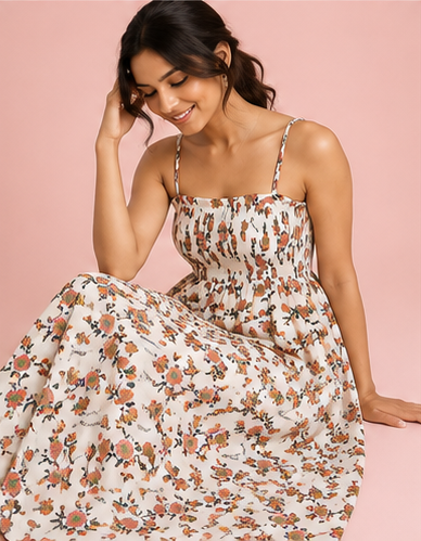 Floral Sundress One Piece For Women — Off-White