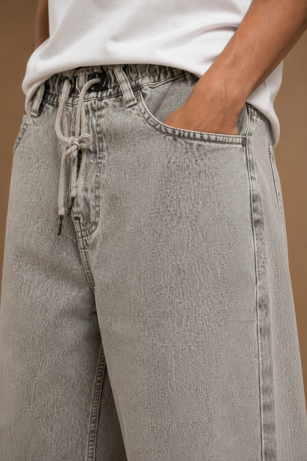 Grey Drawstring Denim — Ash Grey