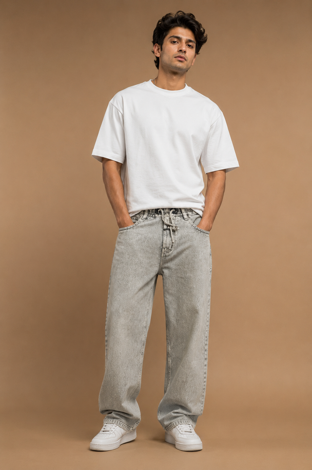 Grey Drawstring Denim — Ash Grey