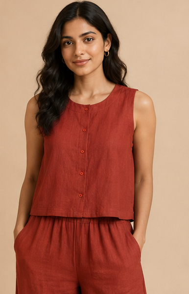 Linen Co-ord Set For Women — Red