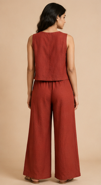 Linen Co-ord Set For Women — Red
