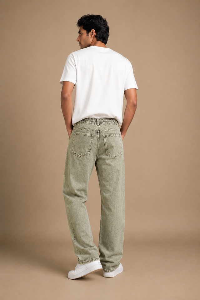 Olive Drawstring Denim — Olive Green