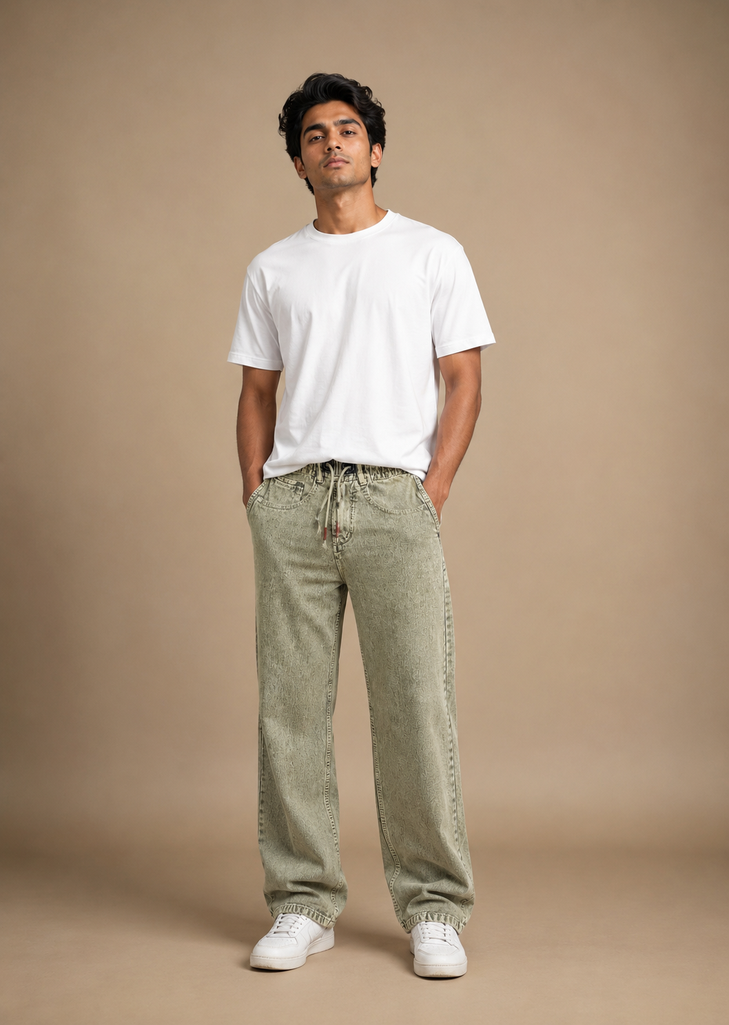 Olive Drawstring Denim — Olive Green