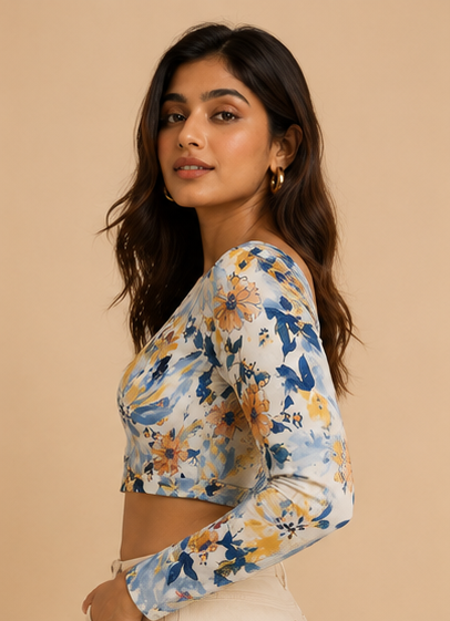 One Shoulder Crop Top For Women — Blue