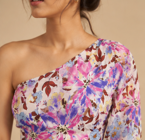 One Shoulder Crop Top For Women — Pink