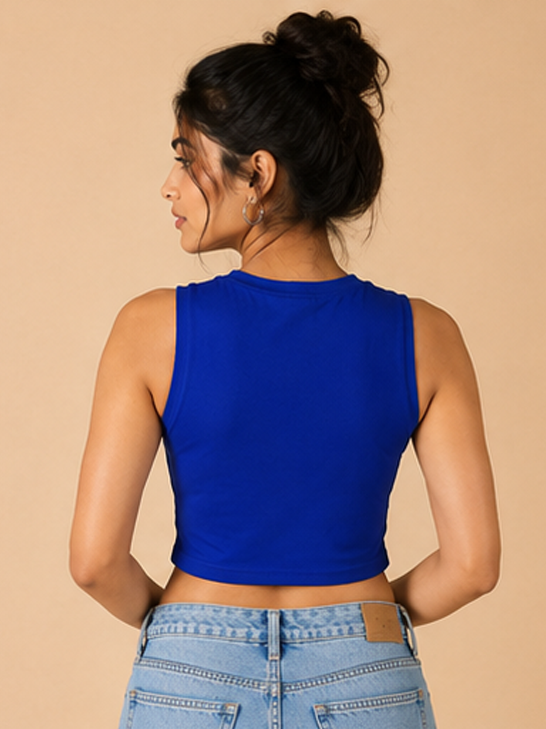 Plain Sleeveless Crop Top For Women — Blue