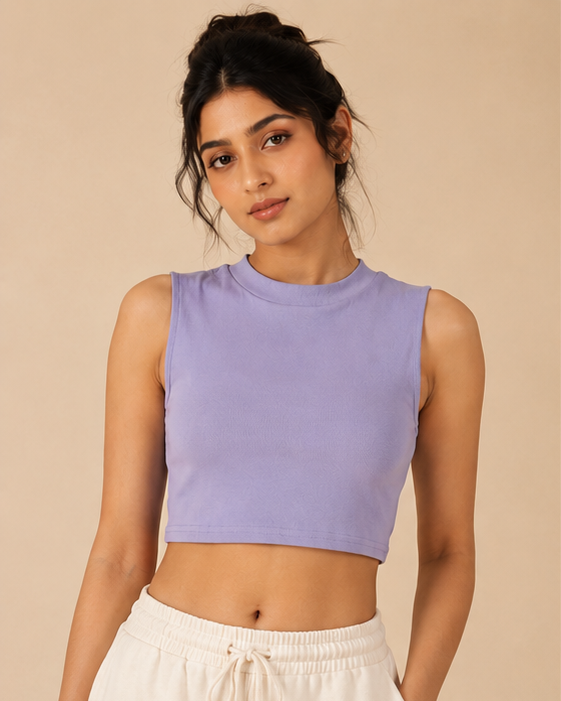 Plain Sleeveless Crop Top For Women — Lavender