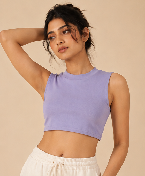 Plain Sleeveless Crop Top For Women — Lavender