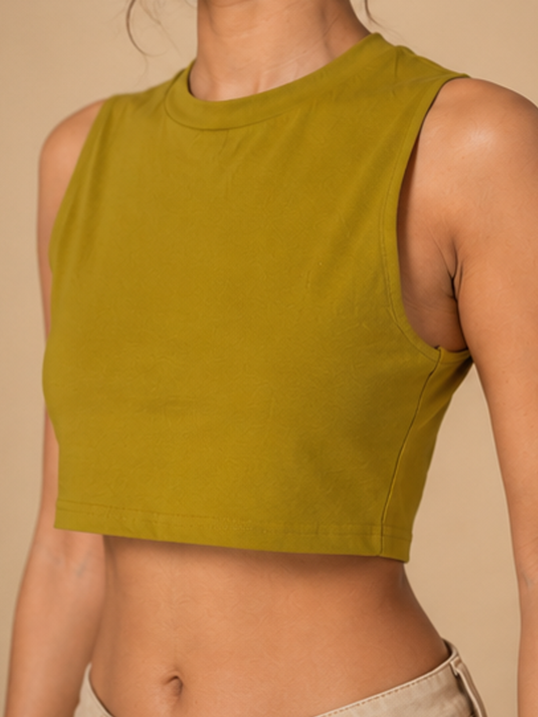 Plain Sleeveless Crop Top For Women — Mustard