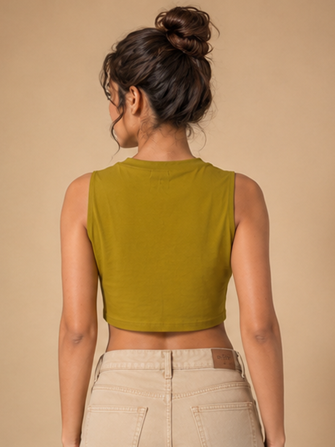 Plain Sleeveless Crop Top For Women — Mustard