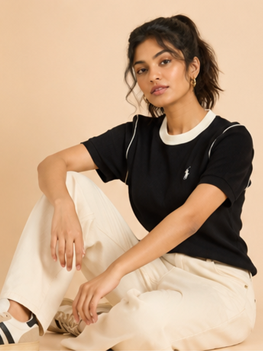 Plain Waffle Top For Women — Black