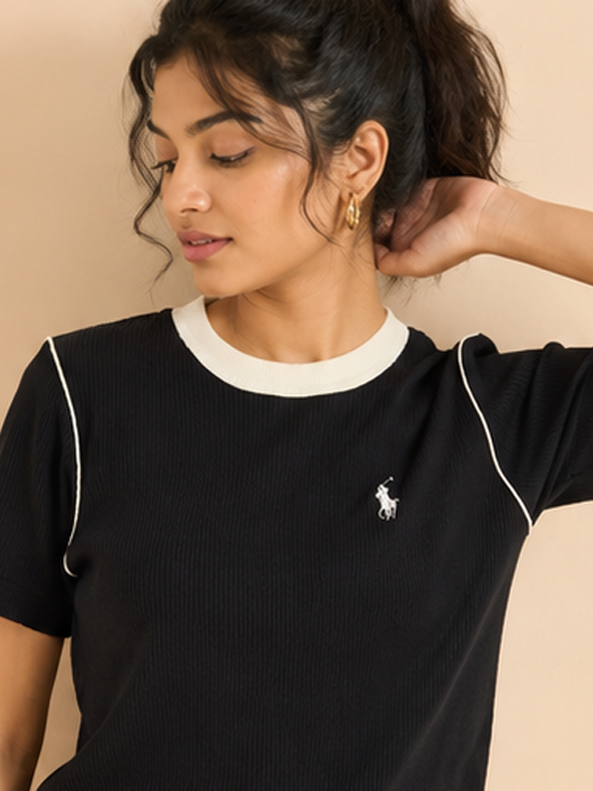 Plain Waffle Top For Women — Black