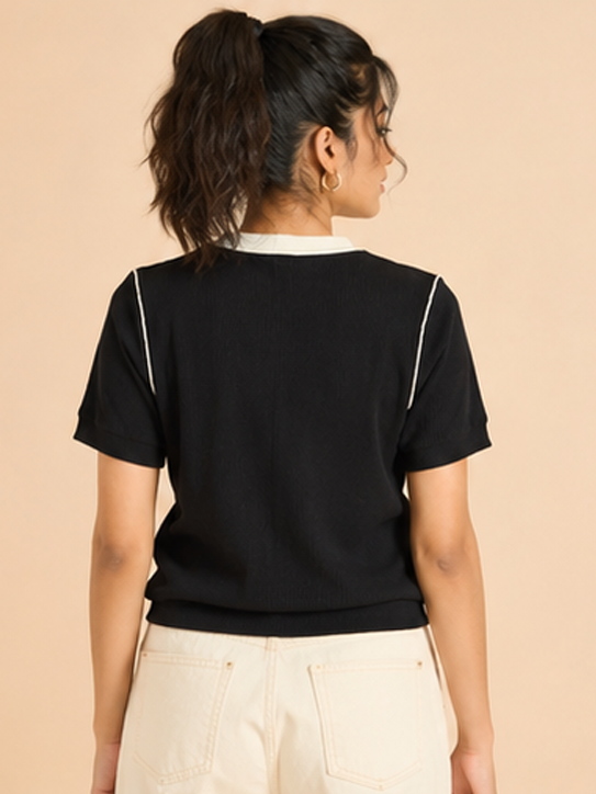 Plain Waffle Top For Women — Black