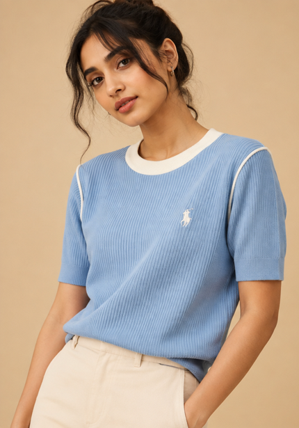 Plain Waffle Top For Women — Blue