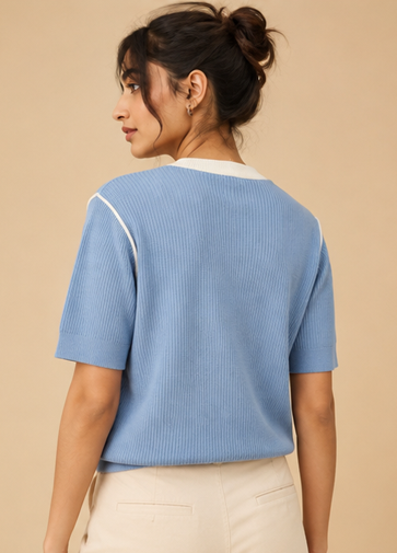 Plain Waffle Top For Women — Blue