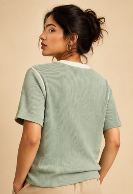 Plain Waffle Top For Women — Green