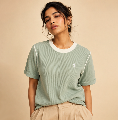 Plain Waffle Top For Women — Green