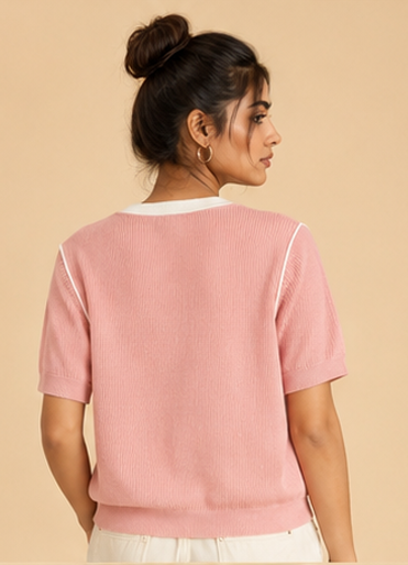 Plain Waffle Top For Women — Pink