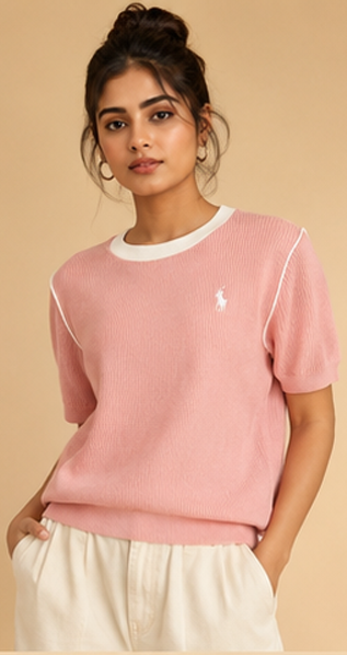 Plain Waffle Top For Women — Pink