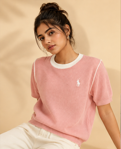 Plain Waffle Top For Women — Pink