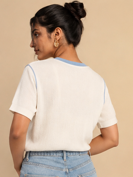 Plain Waffle Top For Women — White