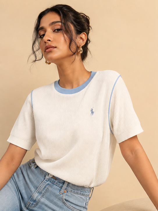 Plain Waffle Top For Women — White