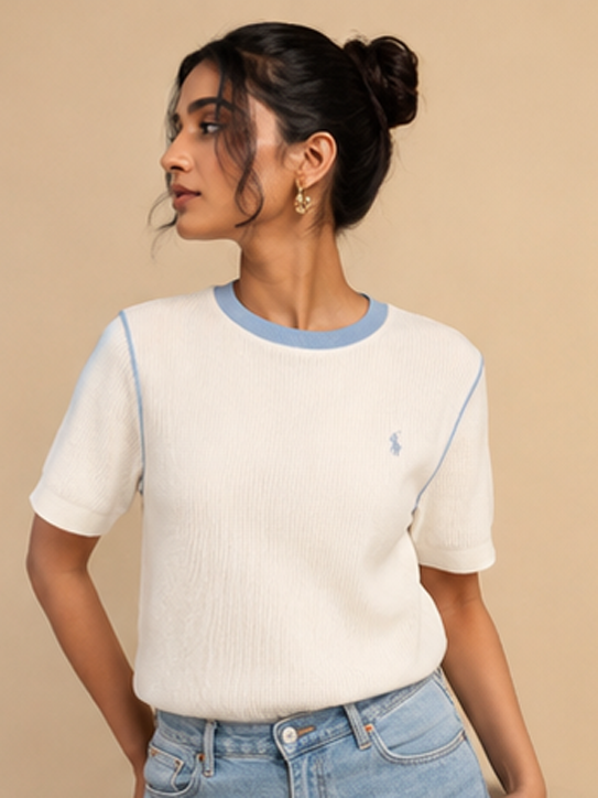 Plain Waffle Top For Women — White
