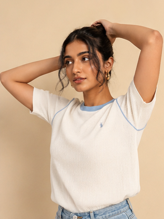 Plain Waffle Top For Women — White