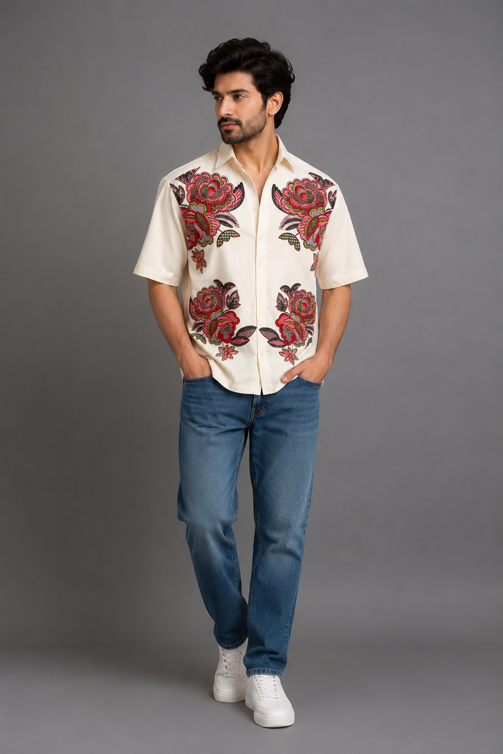 Premium Floral Shirt — Beige